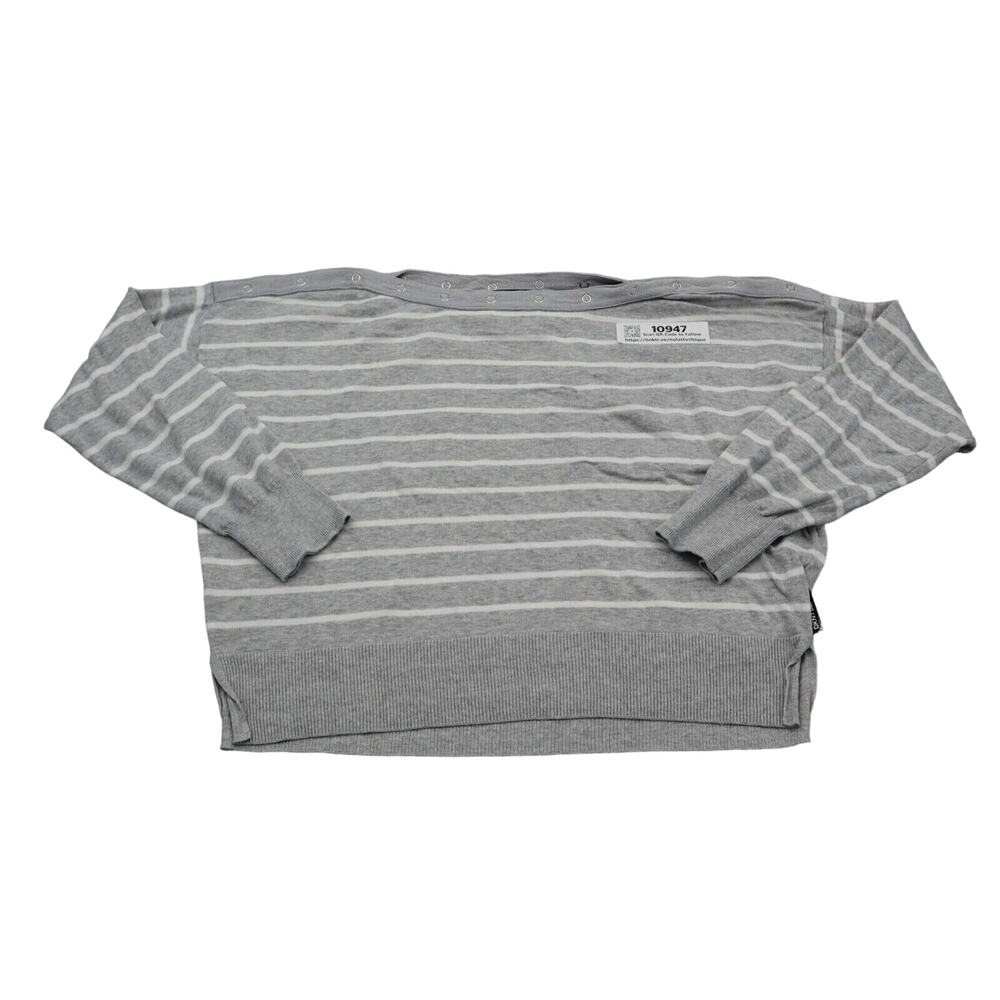 DKNY Sweater Womens Medium Gray Long Sleeve Casual Lightweight Striped Oversized